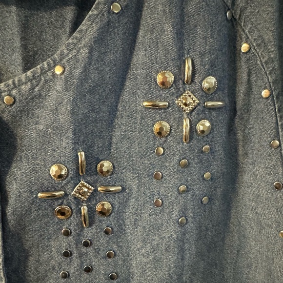 Bonnie Blain 80’s Embellished Denim Button-Up Shirt 2XL Blue Oversized Plus Size - Picture 4 of 12